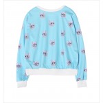 Blue Pink Bow Cats Cartoon Harajuku Funky Long Sleeve Sweatshirts Tops